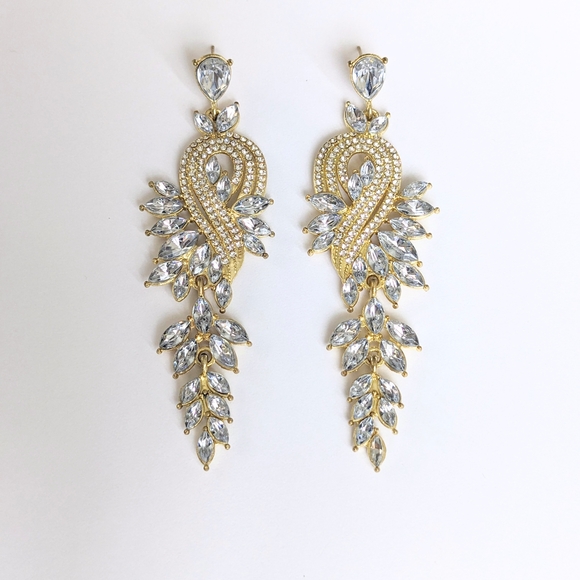 Jewelry - Gold and Silver Crystal Leaf Earrings